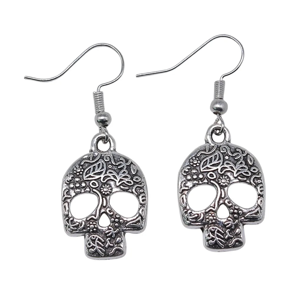 Fashion Handmade Simple Design Antique Silver Color Skull Pendant Earrings Dropshipping Drop Earrings