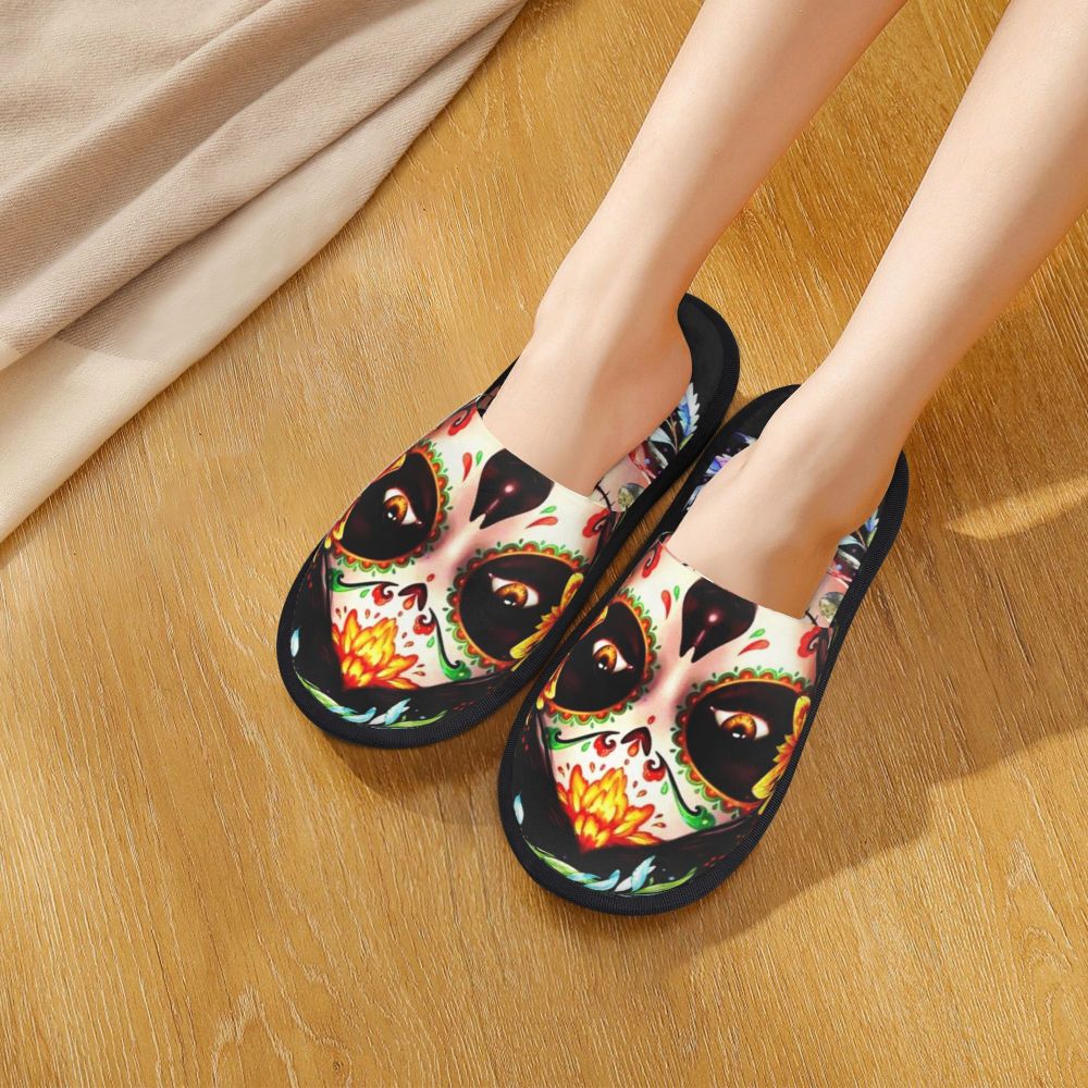 Halloween Catrina Sugar Skull House Slippers Soft Memory Foam Shoes Day Of The Dead Mexican Lady Comfy Warm Anti-Skid Slipper