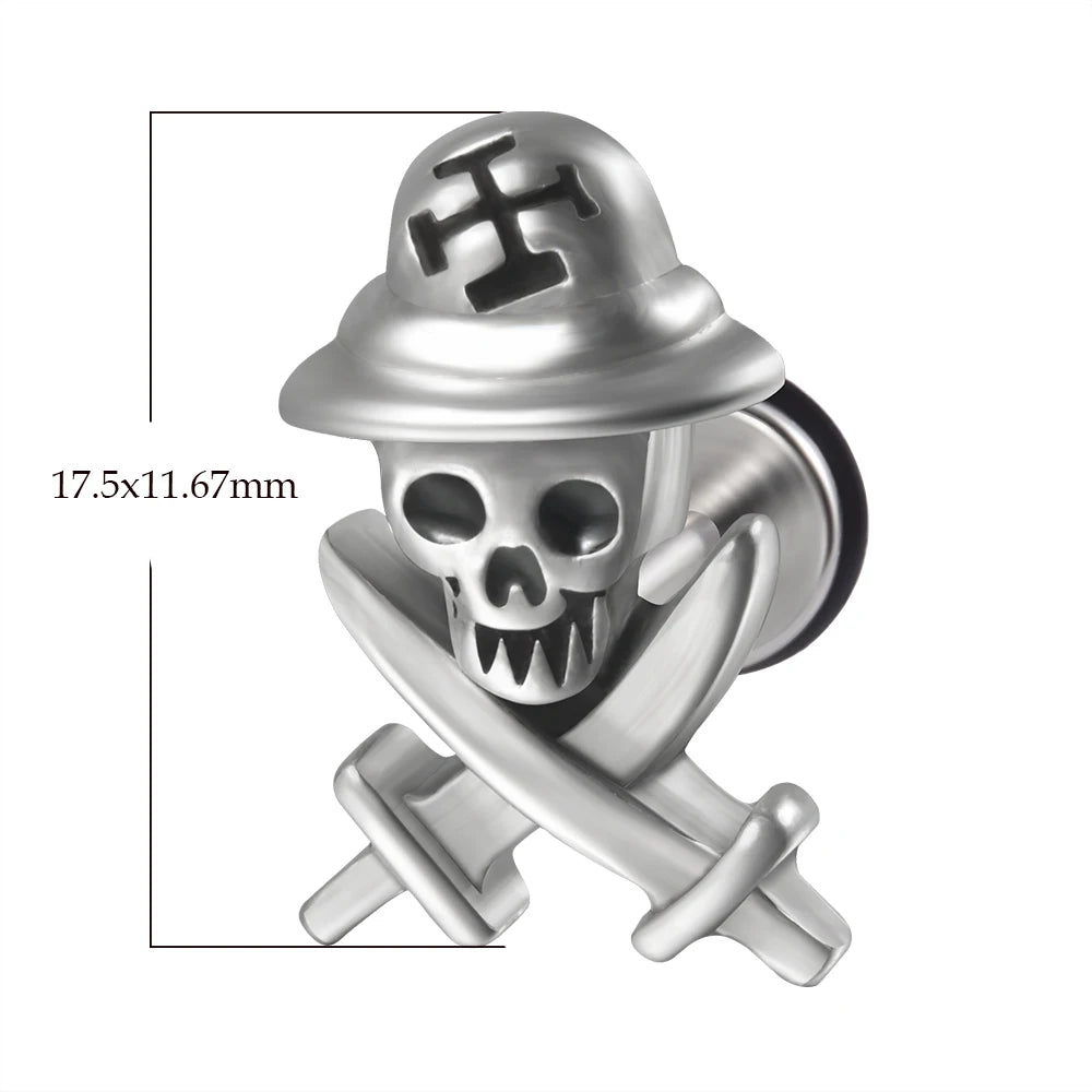 1PC Surgical Steel Skull Ear Stud Demon Skeleton Earrings Men Hiphop Style Prevent Allergy Ear Piercing Jewelry