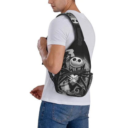 Custom Halloween Skull Jack Sling Crossbody Backpack Men Tim Burton Christmas Horror Movie Shoulder Chest Bag for Hiking