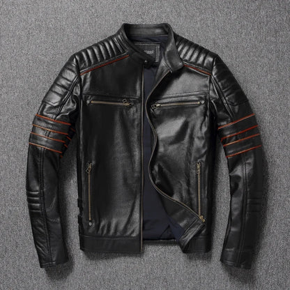 Real Cowhide Coat Genuine Leather Clothes Men's Motorcycle Embroidered Skull Motorcycle Riding Jacket Autumn Asian Size