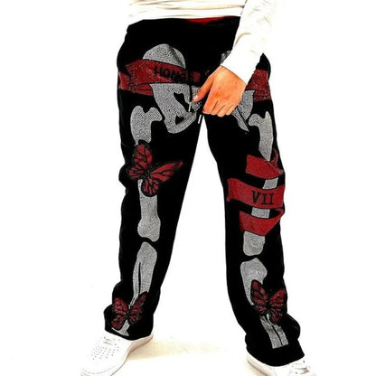 Punk Skull Rhinestones Sweatpants Men Women Aesthetic Y2K Gothic Streetwear Joggers Pants Vintage Casual Loose Sporting Clothing