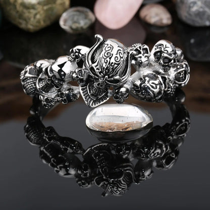 Big Hyperbole Ghost Head Skull Bangle Men Stainless Steel 316L Punk Jewelry