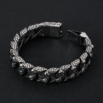 Fongten Gothic Mens Bracelets Stainless Steel Skull Franco Curb Chain Bracelet For Men Multiple Color Skeleton Armband Jewelry