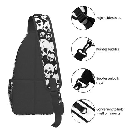 Horror Skeleton Gothic Death Skull Crossbody Sling Backpack Men Custom Shoulder Chest Bag for Traveling Daypack