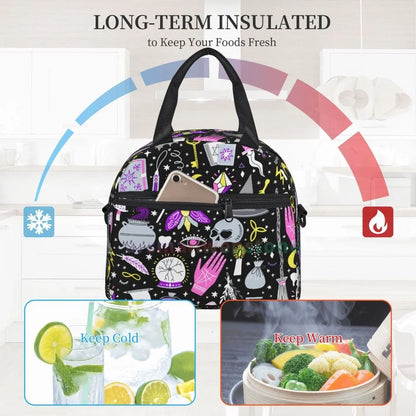 Goth Gothic Black Skull Lunch Bag for Women Portable Thermal Insulated Lunch Box Picnic Multifunction Food Tote