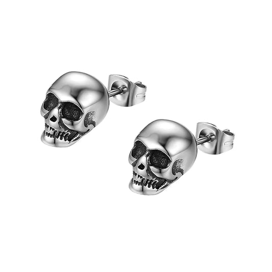 Design Stainless Steel Skull Drop Earrings For Men Fashion Gothic Street Hip Hop Ear Jewelry Pendant Cool Stud Earrings