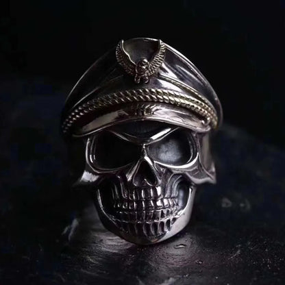 Retro Officer Skull Rings for Men Punk Hip Hop Rock Skeleton Trendy Ring Fashion Jewelry Gifts Adjustable