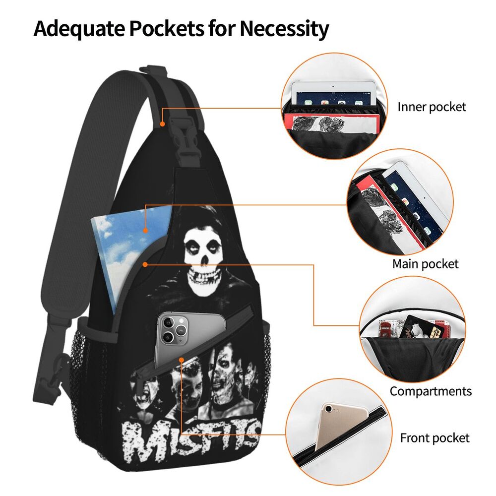 Misfits Skull Sling Crossbody Chest Bag Men Fashion Horror Punk Rock Music Shoulder Backpack for Travel Cycling