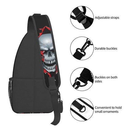 Gothic Skeleton Death Skull Sling Chest Bag Custom Crossbody Shoulder Backpack for Men Cycling Camping Daypack