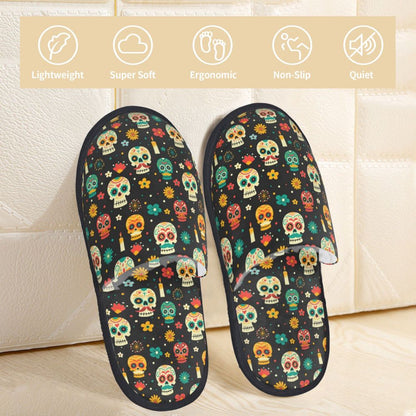 Halloween Catrina Sugar Skull House Slippers Soft Memory Foam Shoes Day Of The Dead Mexican Lady Comfy Warm Anti-Skid Slipper