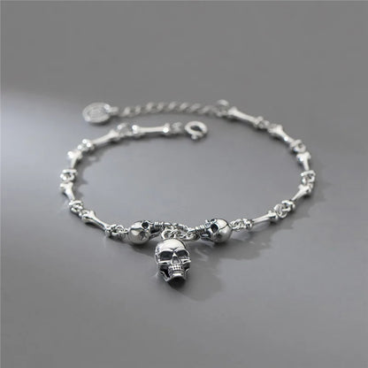 YIZIZAI Gothic Style 100% 925 Sterling Silver Women Creative Retro Skull Bone Chain Bracelet For Halloween party