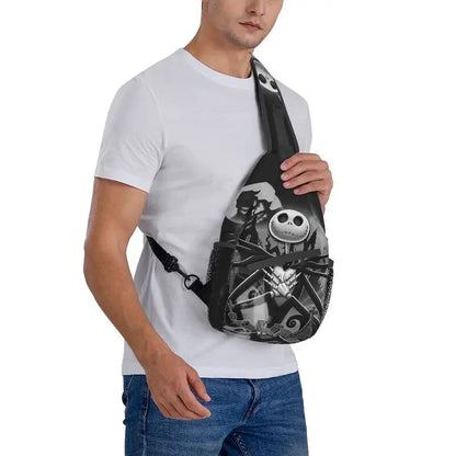 Custom Halloween Skull Jack Sling Crossbody Backpack Men Tim Burton Christmas Horror Movie Shoulder Chest Bag for Hiking