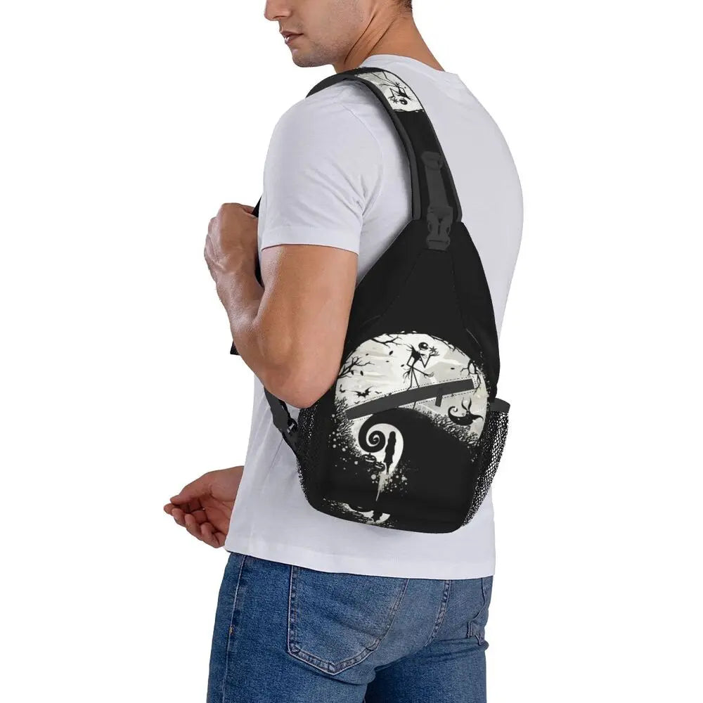 Custom Halloween Skull Jack Sling Crossbody Backpack Men Tim Burton Christmas Horror Movie Shoulder Chest Bag for Hiking