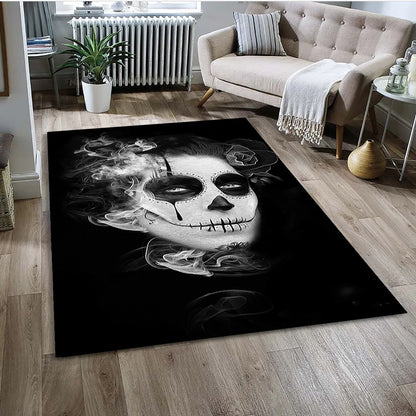 Gothic Female Skull Horror Dead Girl Area Rug,Carpet for Home Living Room Bedroom Sofa Doormat Decor,kids Non-slip Floor Mat 3D