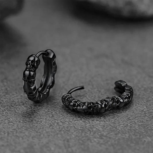 Huitan Trendy Skull Hoop Circle Earrings Men Everyday Wearable Jewelry Hip Hop Style Accessories Fashion Ear Rings