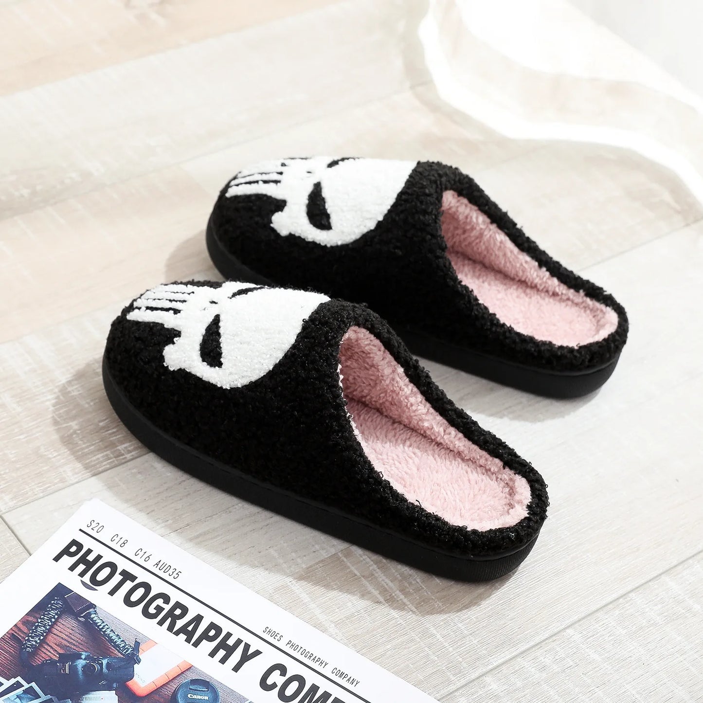 Halloween Skull Embroidery Cotton Slippers Home Flat Indoor Ghost Non-slip Women Men Thickened Slippers Goat Halloween Gift