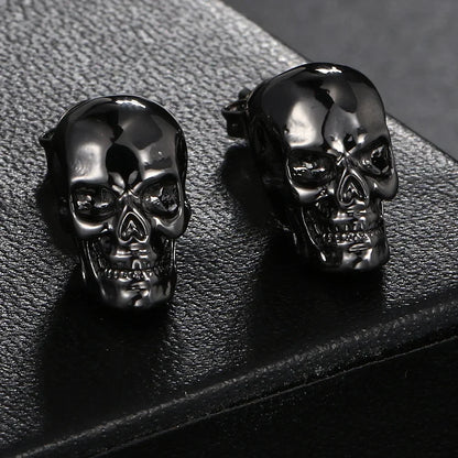 1 Pair Street Hiphop Halloween Punk Skull Piercing Stud Earrings for Men Black Gold Color Ear Accessories Fashion Jewelry