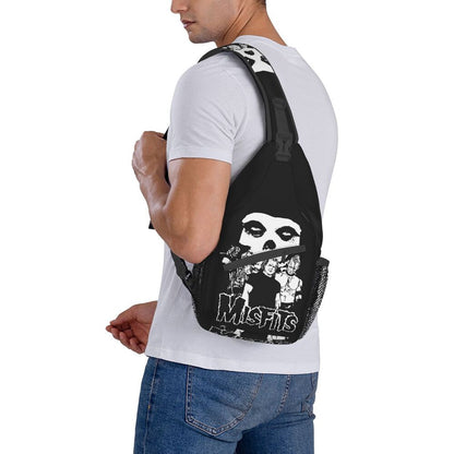 Misfits Skull Sling Crossbody Chest Bag Men Fashion Horror Punk Rock Music Shoulder Backpack for Travel Cycling