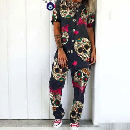 Fashionable Skull Print Jumpsuit Amazon Europe Site New Style European American Fashion Pants Capris For Women