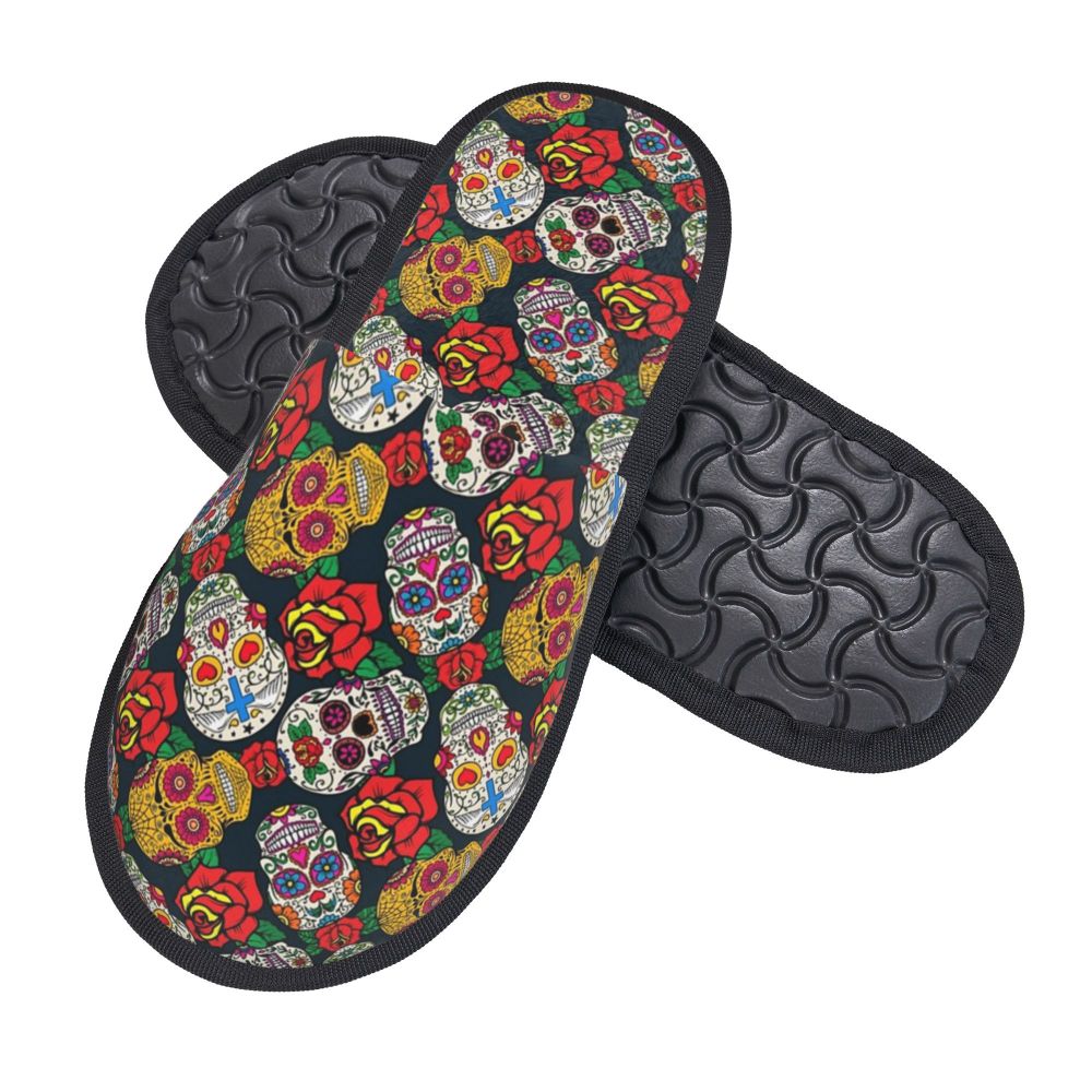 Halloween Catrina Sugar Skull House Slippers Soft Memory Foam Shoes Day Of The Dead Mexican Lady Comfy Warm Anti-Skid Slipper