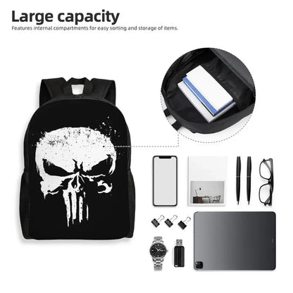 Customized Superhero Backpack Men Women Basic Bookbag for College School Punisher Skull Symbol Bags