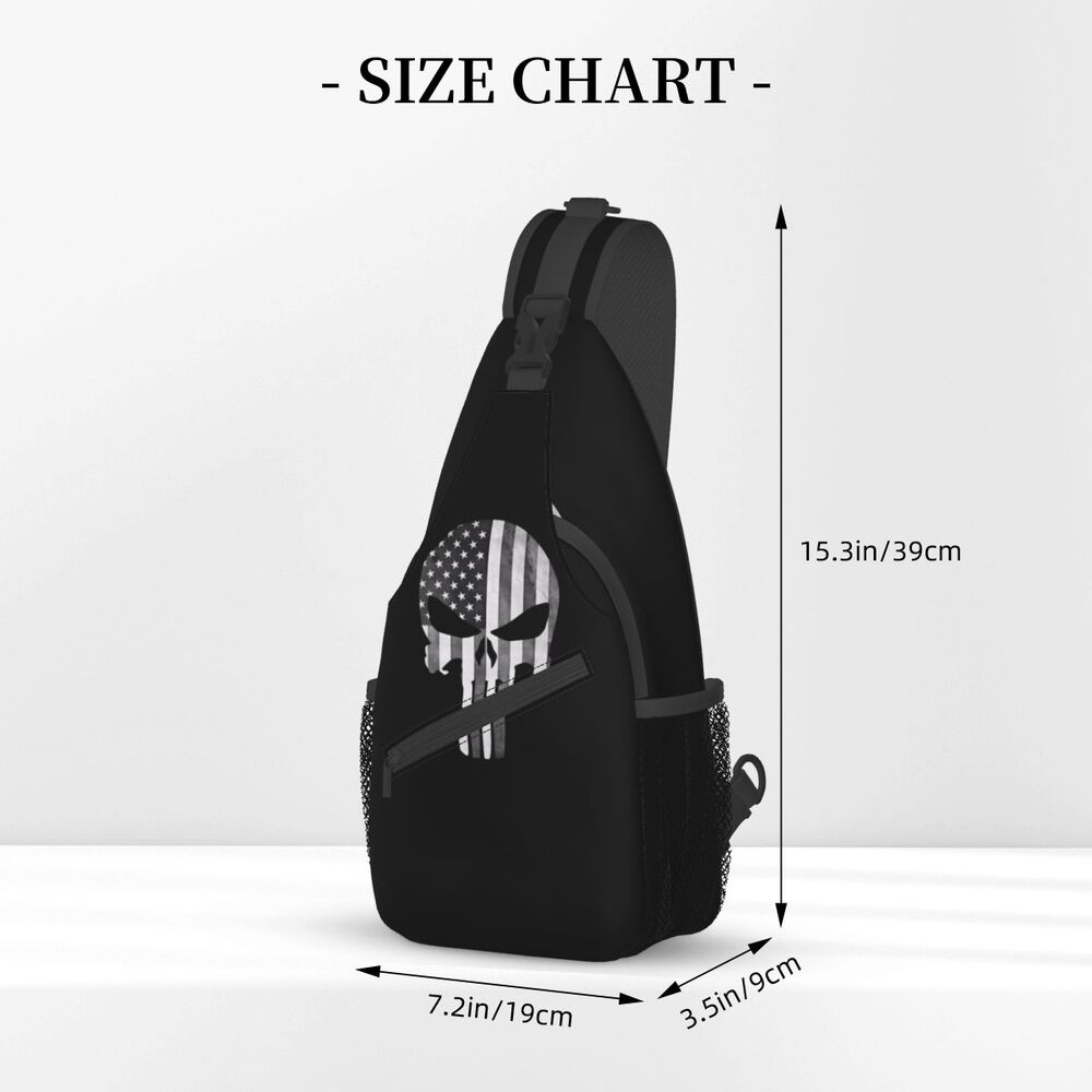 Casual Punishers Skeleton Skull Sling Crossbody Backpack Men Shoulder Chest Bags for Camping Biking