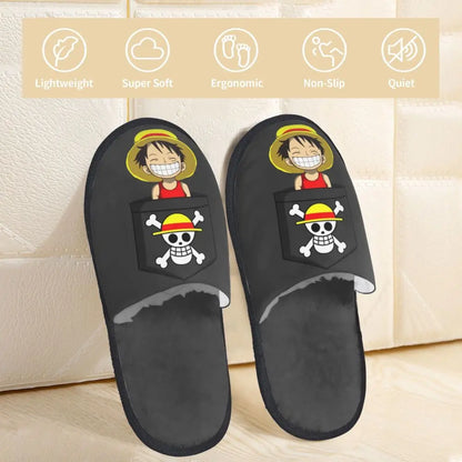 Custom One Pieces Skull Flag Comfort Scuff Memory Foam Slippers Women Anime Manga Straw Hat Pirates Spa House Shoes