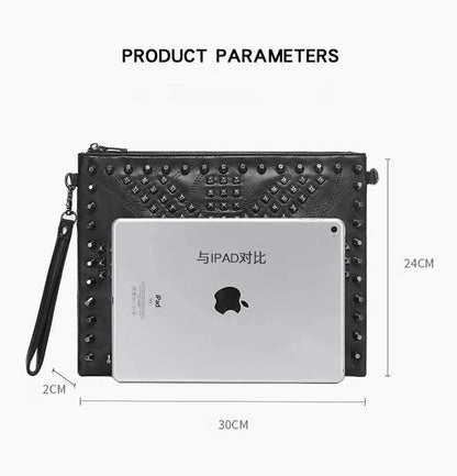 Fashion Rivet Skull Clutch for Men Luxury Brand Design Men's Clutches Envelope Hand Bag Wrist Bag IPad Handbags Purse Handbags