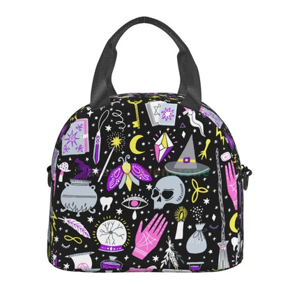 Goth Gothic Black Skull Lunch Bag for Women Portable Thermal Insulated Lunch Box Picnic Multifunction Food Tote