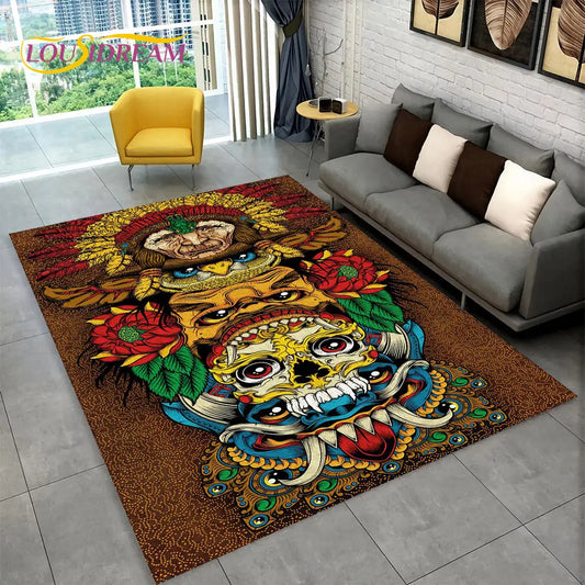 3D Creative Horror Indian Skull Area Rug,Carpet Rug for Home Living Room Bedroom Sofa Doormat Decor,Kitchen Non-slip Floor Mat