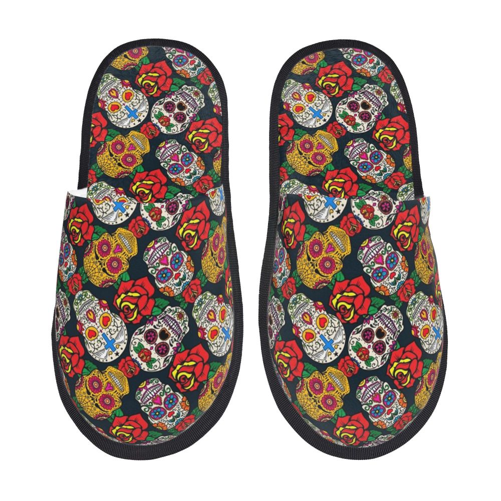 Halloween Catrina Sugar Skull House Slippers Soft Memory Foam Shoes Day Of The Dead Mexican Lady Comfy Warm Anti-Skid Slipper