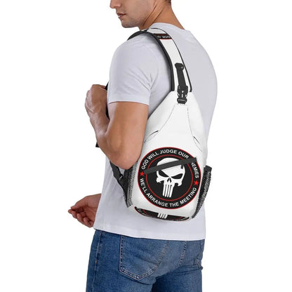 Vintage Skeleton Punishers Skull Crossbody Sling Backpack Men Custom Chest Shoulder Bag for Cycling Camping Daypack