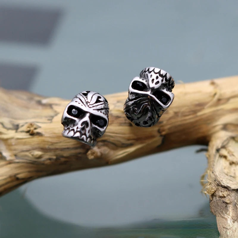 Stainless Steel Earrings Punk Style Black Eye Skull Stud Earrings Motorcycle Party Cool Earrings Hip Hop Jewelry Accessories