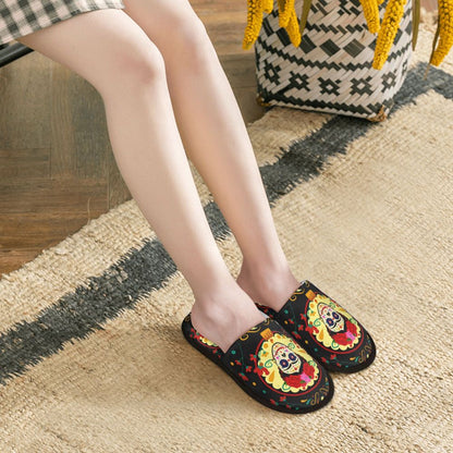 Halloween Catrina Sugar Skull House Slippers Soft Memory Foam Shoes Day Of The Dead Mexican Lady Comfy Warm Anti-Skid Slipper