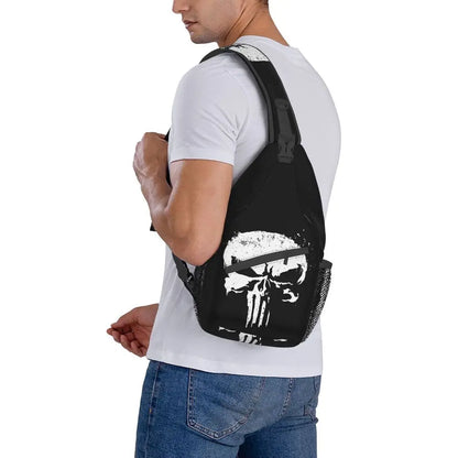 Vintage Skeleton Punishers Skull Crossbody Sling Backpack Men Custom Chest Shoulder Bag for Cycling Camping Daypack