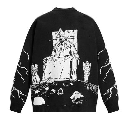 Y2K Men Women Fashion Streetwear Black Sweater Anime Knitted Sweater Harajuku Autumn Winter Casual Loose  Pullover Sweaters EMO