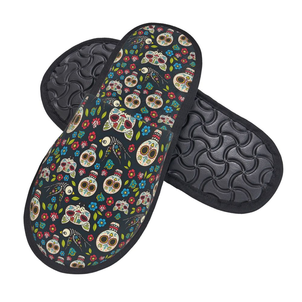 Halloween Catrina Sugar Skull House Slippers Soft Memory Foam Shoes Day Of The Dead Mexican Lady Comfy Warm Anti-Skid Slipper