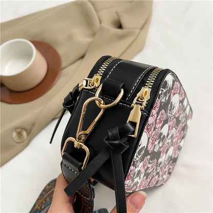 Skull Jack Print Crossbody Bag Wind Lady Shoulder Bag Casual Fashion Phone Purse Mini Bag Female PU Leather Satchel Handbag