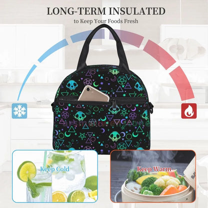 Goth Gothic Black Skull Lunch Bag for Women Portable Thermal Insulated Lunch Box Picnic Multifunction Food Tote