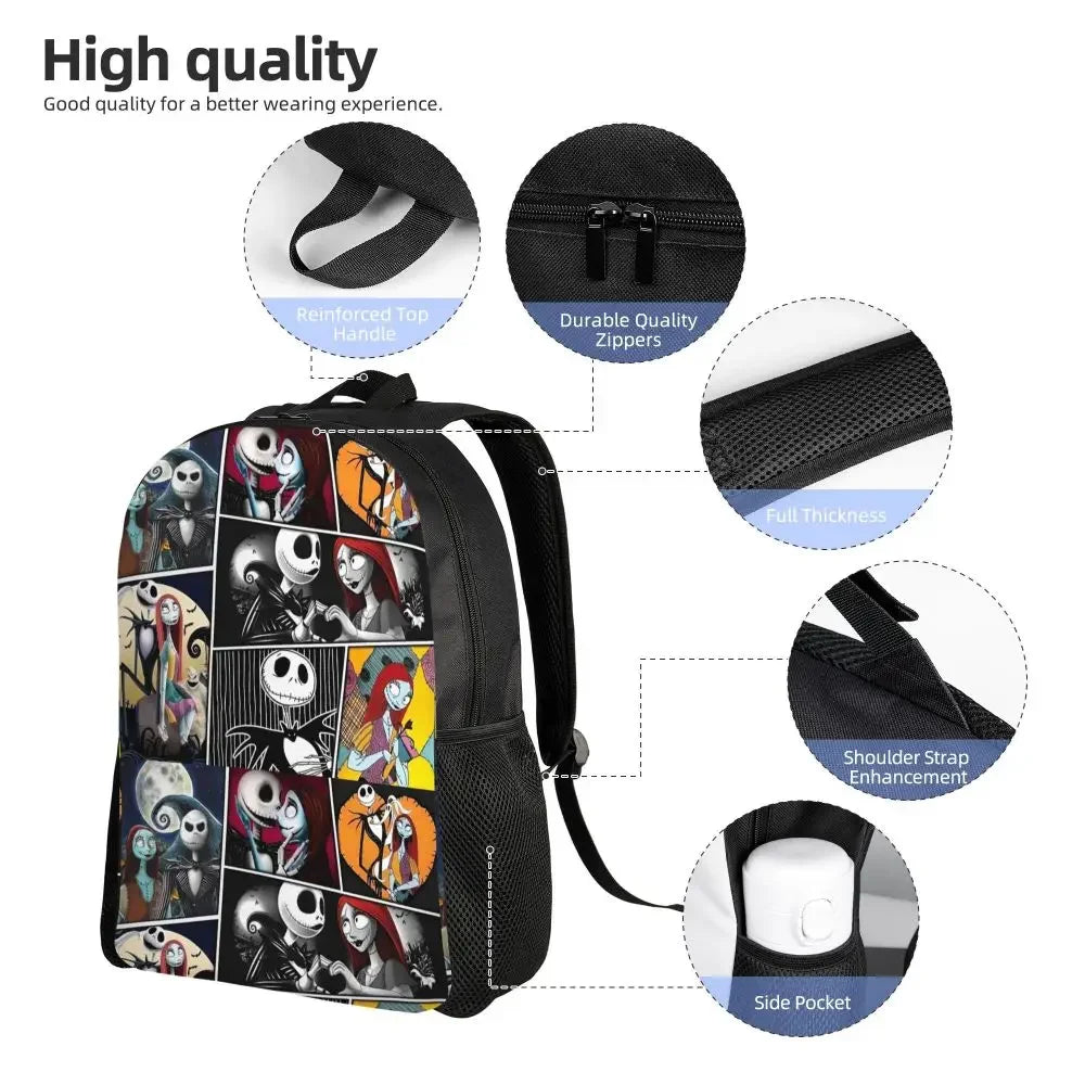 Custom Nightmare Before Christmas Backpacks for Men Women School College Student Bookbag Skellington Halloween Skull Bags