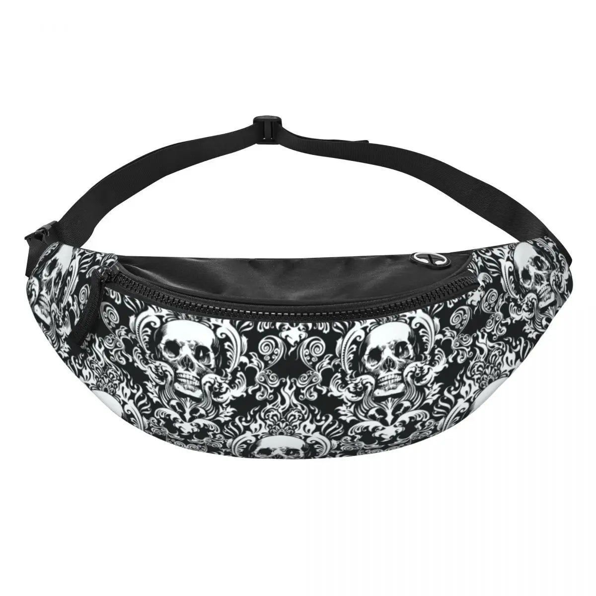 Gothic Skull Flower Fanny Pack Women Men Custom Goth Halloween Crossbody Waist Bag for Cycling Camping Phone Money Pouch