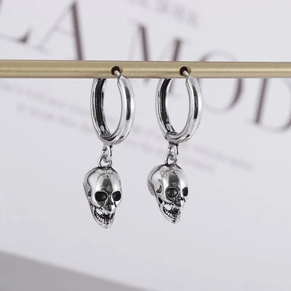 Silver-Plated Skull Earrings Gothic Ghost Head Hypoallergenic Earrings for Men Punk Rock Trendy Halloween Jewelry