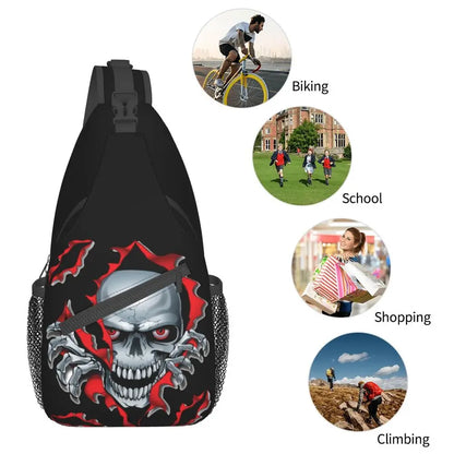 Gothic Skeleton Death Skull Sling Chest Bag Custom Crossbody Shoulder Backpack for Men Cycling Camping Daypack