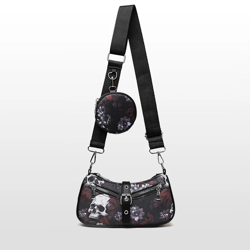 Women Fashion Shoulder Bag Gothic Punk Bag Cool Style Trendy Rock Girls Handbag Punk Skull Pattern for Party Messenger Bags