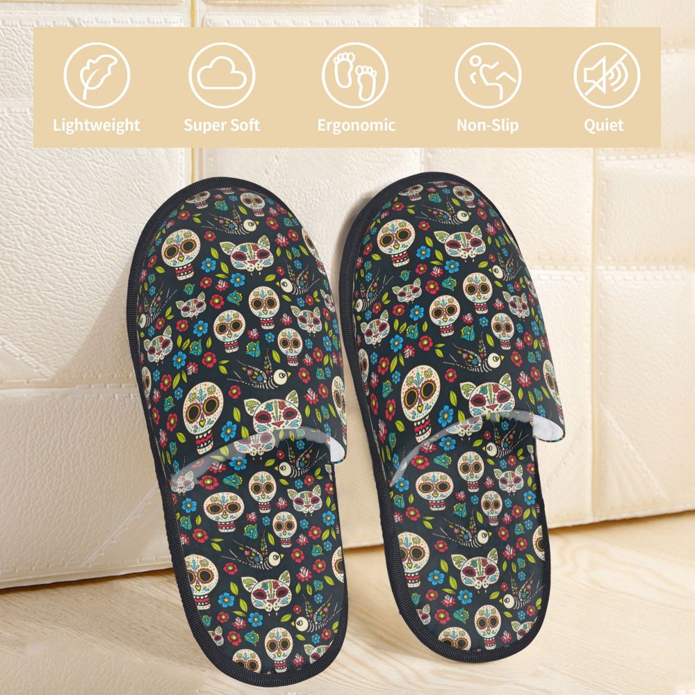 Halloween Catrina Sugar Skull House Slippers Soft Memory Foam Shoes Day Of The Dead Mexican Lady Comfy Warm Anti-Skid Slipper