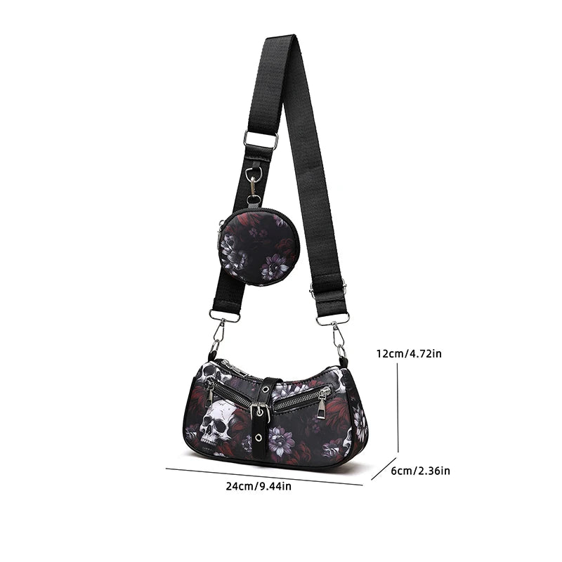 Women Fashion Shoulder Bag Gothic Punk Bag Cool Style Trendy Rock Girls Handbag Punk Skull Pattern for Party Messenger Bags