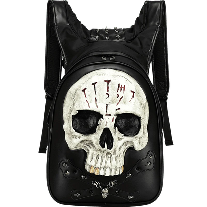 Man 3D Embossed Skull Punk Rock Gothic Leather Backpack Rivets Laptop Travel Soft Backpack With Hood Cap Women Grils Bag Hiphop