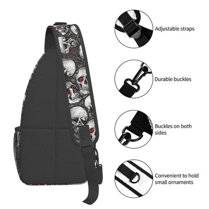 Gothic Skeleton Death Skull Sling Chest Bag Custom Crossbody Shoulder Backpack for Men Cycling Camping Daypack