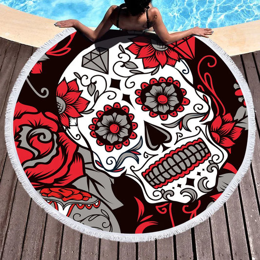 Towel Beach Towel Shawl Fast Drying Swimming Gym Camping Big Round Beach Towel Lovers Skull 3D Printed Beach Towel